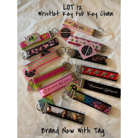 Keychain Wristlets Metal keyring Keychain Lot 12 Fabric Designs & Patterns New - Picture 1 of 3